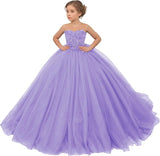 Tulle Flower Girls Dresses Lace Appliques Long Formal Princess Wedding Pageant Ball Gowns for Children