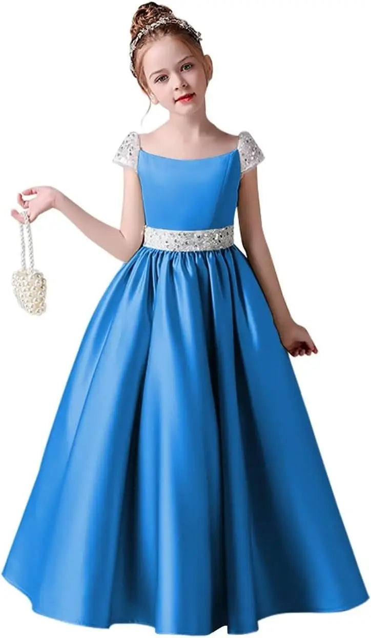 Festzugskleider für Mädchen, Satin, Blumenmädchenkleid, Flügelärmel, Ballkleid mit Pailletten, Prinzessinnenkleid für Geburtstagsparty, Festzugskleid für Mädchen 