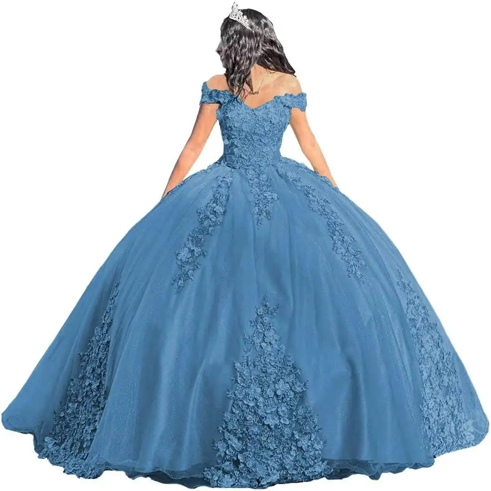 Luxury Off Shoulder Quinceanera Dresses Puffy Floral Lace Beaded Prom Dresses Sweet 15 16 Ball Gown with Train Quinceanera Gowns