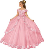 Vestido de tul para niña de las flores, para boda, con hombros descubiertos, para desfile, con flores 3D, estilo princesa, para fiesta 