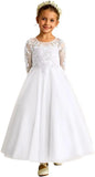 Tulle Lace Appliques Flower Girl Dresses for Wedding Long Sleeve Pageant Dress First Communion Dresses for Girls