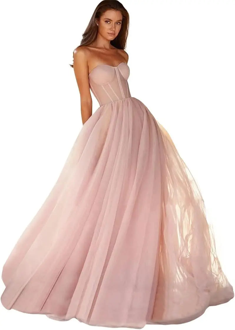 Vestido de fiesta con escote corazón, vestido de fiesta 2025 de tul largo para mujer, vestidos de noche formales con cordones en la espalda, vestidos de fiesta 