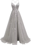 Tüll-Spitzen-Applikationen, Ballkleid, langes Ballkleid für Damen, Spaghettiträger, Korsett, rückenfreies Abendkleid 