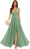 Women's V Neck Bridesmaid Dresses with Slit 2025 Chiffon A-line Formal Evening Gowns with Pockets bridesmaid dress for weddings