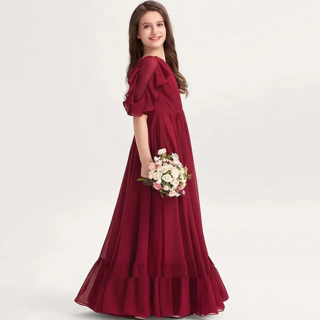 Rüschen Bodenlangen Elegante Puffy Mädchen Kinder Geburtstag Party Schöne Erstkommunion Kleider Rosa Blumenmädchen Kleider für Hochzeit 