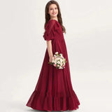 Rüschen Bodenlangen Elegante Puffy Mädchen Kinder Geburtstag Party Schöne Erstkommunion Kleider Rosa Blumenmädchen Kleider für Hochzeit 
