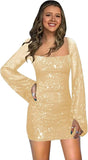Sparkly Sequin Short Tight Homecoming Dress with Long Sleeves Girls Prom Party Dress Mini Club Dress cocktail evening dresses