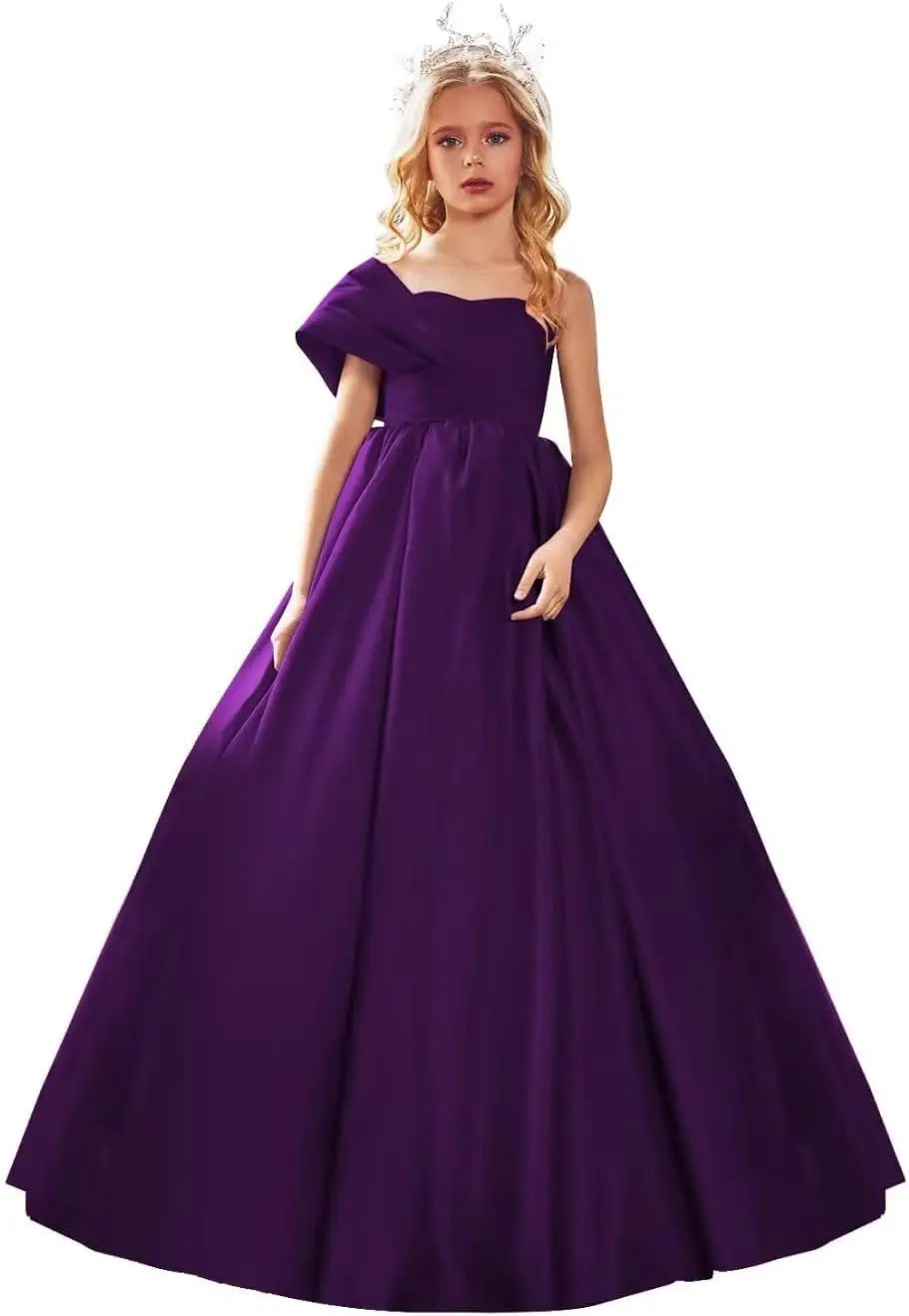 Satin One Shoulder Flower Girl Dresses for Wedding Ball Gown Puffy Pageant Gown Cute First Communion Dress princess dress