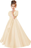 Satin First Communion Dress Flower Girl Dresses for Wedding Pearls Princess Pageant Dress with Bow-Knot