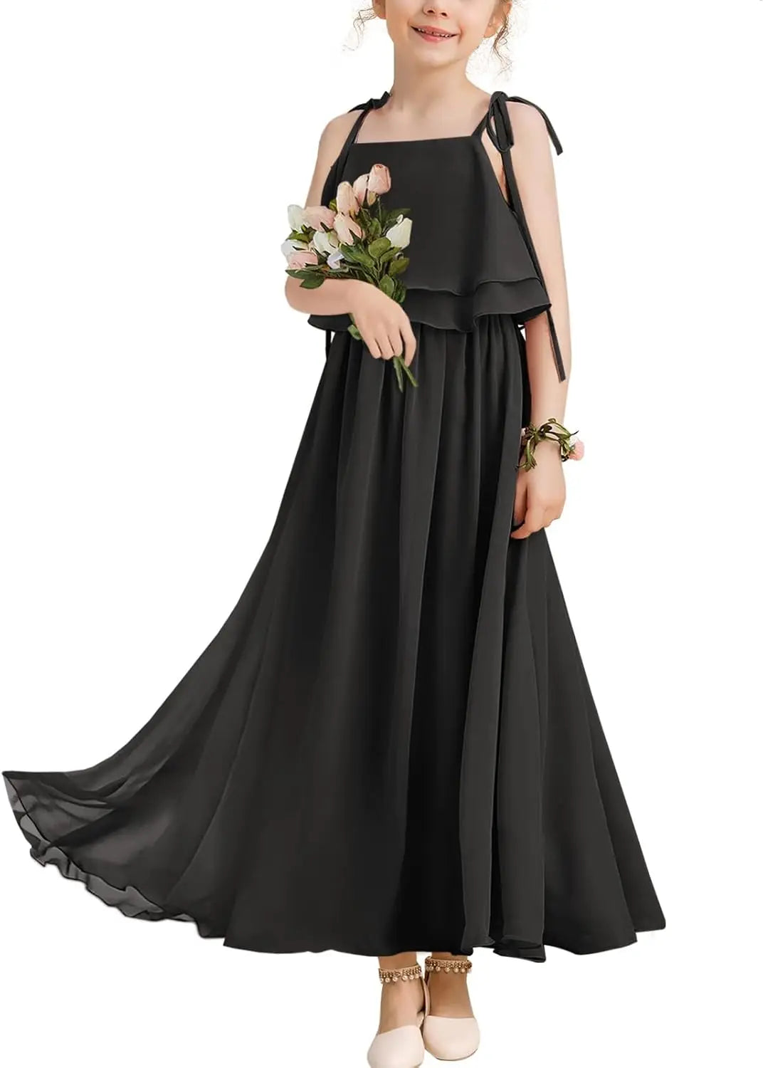 Flower Girl Dress Girls for Wedding Birthday Party Junior Bridesmaid Dress Pageant Sleeveless Chiffon Kids Maxi Daily princess dress