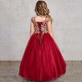 Vestidos de princesa para banquete de fiesta de cumpleaños, vestidos de niña de las flores personalizados, azul real, estampado dorado, apliques sin mangas para boda 