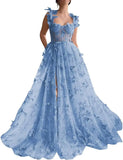 Women's 3D Butterfly Prom Dresses Tulle Ball Gown Fairy Corset Long Slit Lace Applique Formal Evening Dress party dresses