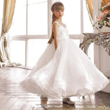 Elfenbeinweißes Blumenmädchenkleid Festzugskleid für Hochzeit Spitzenapplikationen Kindergeburtstagsfeier Erstkommunionkleider Individuell gestaltet 