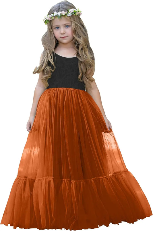 Vestido de niña de las flores con encaje/tul, estilo bohemio, con volantes, para boda, fiesta en el jardín, comunión, playa, princesa. 