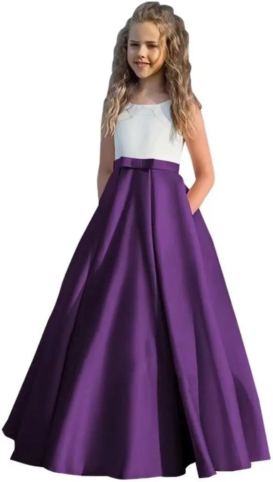 Satin Blumenmädchenkleid Erstkommunionkleid Kinder Hochzeit Ballkleider Prinzessin Party Mädchen Festzugskleider für Mädchen 