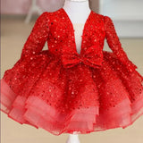 Bonitos vestidos de princesa para fiesta de bodas, personalizados, de organza brillante con lentejuelas y lazo, para niña de las flores. 