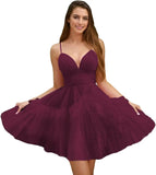 Fashion Tiered Homecoming Dresses Ruffle Tulle Mini Dresses Elegant V Neck Short Prom Dresses graduation dress