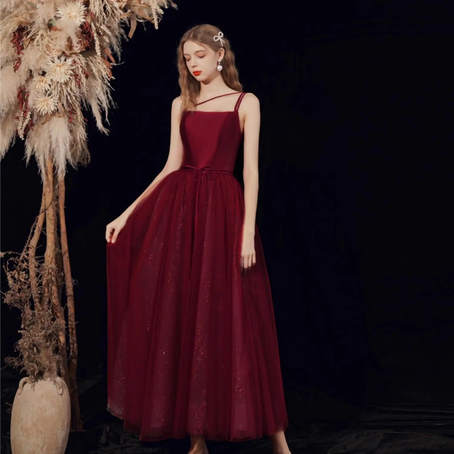 New Satin Long Mesh Spaghetti Strap Prom Bridesmaid Dress Women's Cocktail Dresses Formal Evening Dresses Party