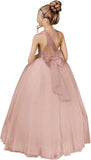 Crossed Straps Flower Girl Dress Satin Long Prom Dress with Bow Puffy Tulle Pageant Dresses for Girls princess dress