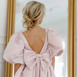 Birthday Pageant Banquet Princess Gown princess dress Flower Girl Dress Light Pink Satin With Bow Short Sleeve For Wedding