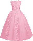 Vestidos de tul para niña de las flores para boda, vestido de primera comunión, vestido de dama de honor de encaje para niña, vestido de fiesta de desfile 