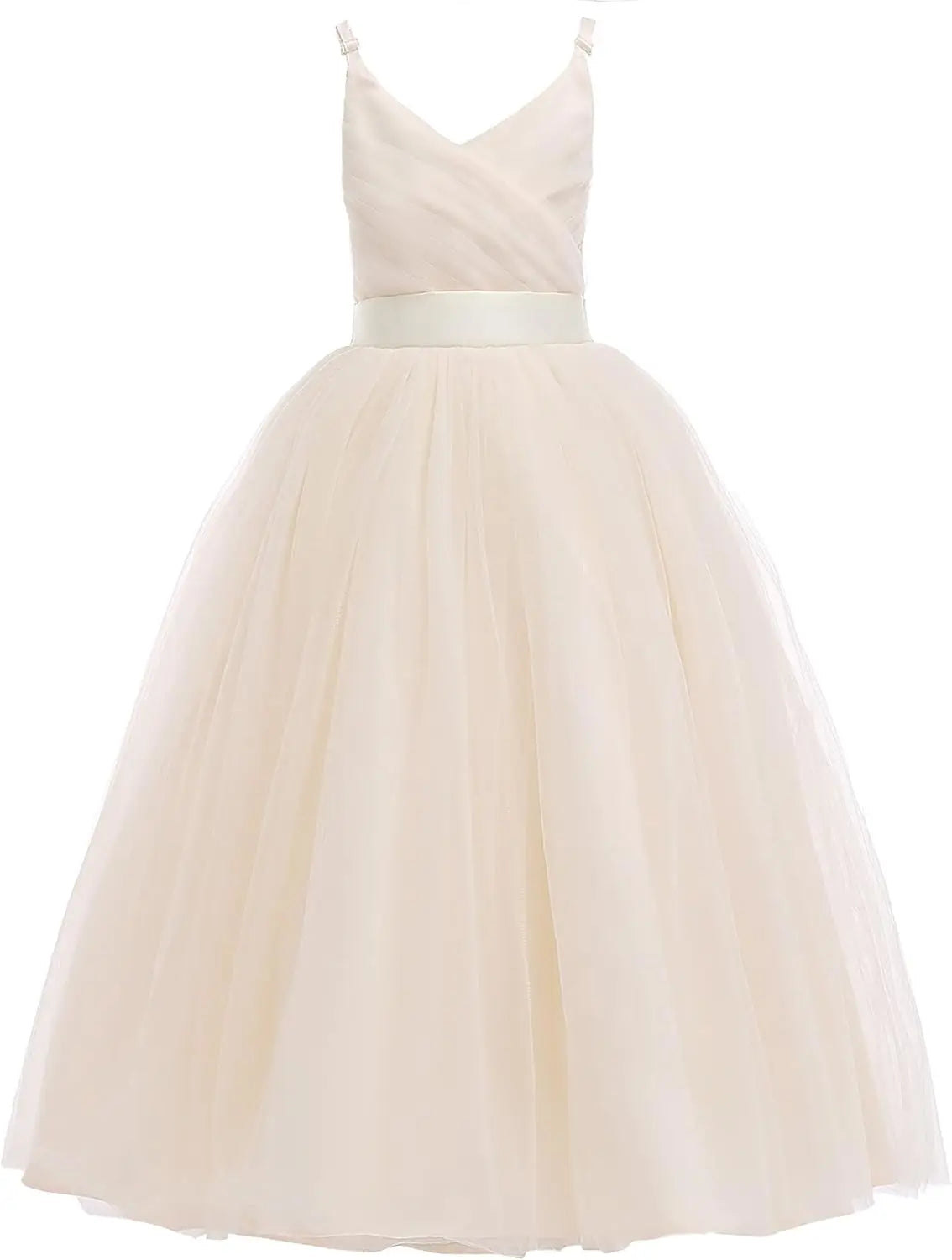 Vestido de tul con tirantes finos para niñas de flores, largo, corte A, para bodas, desfiles, princesas, fiestas de cumpleaños, bailes 