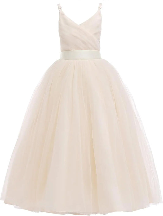 Flower Girls Spaghetti Strap Tulle Dress Long A Line Wedding Pageant Dresses Princess Birthday Party Ball Gown pageant dresses