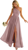 Women's One Shoulder Bridesmaid Dresses for Wedding Chiffon Side Split Reched Formal Evening Dress Sleeveless