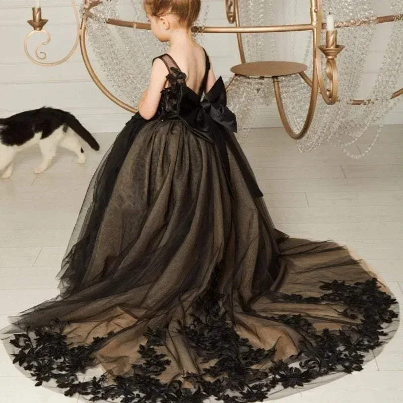 Vestidos de fiesta de primera comunión, vestido de princesa para niña de las flores para boda, apliques de encaje de tul, largo hasta el suelo, para bebés y niños, fiesta de cumpleaños 