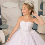 White Tulle Appliques With Tailing Sleeveless For Wedding Birthday Party Banquet Princess Gowns Flower Girl Dresses