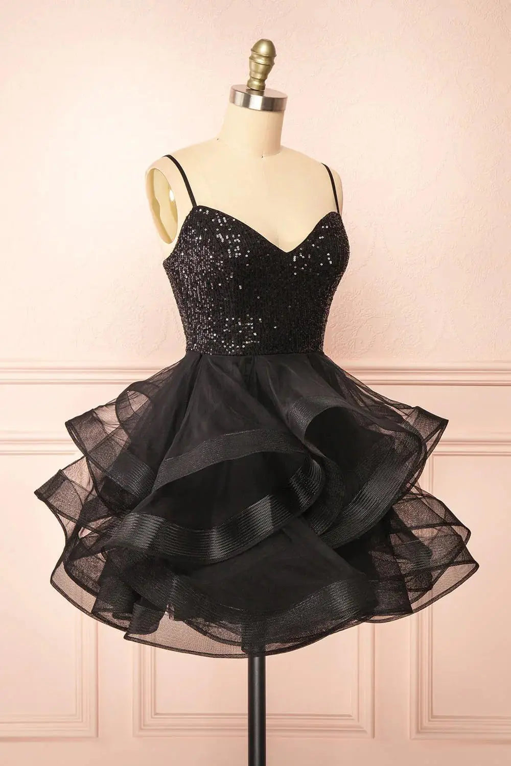 Vestidos de fiesta de tul para adolescentes, con tirantes finos y lentejuelas, vestidos de fiesta cortos, minivestidos de cóctel en capas, vestidos de dama de honor 
