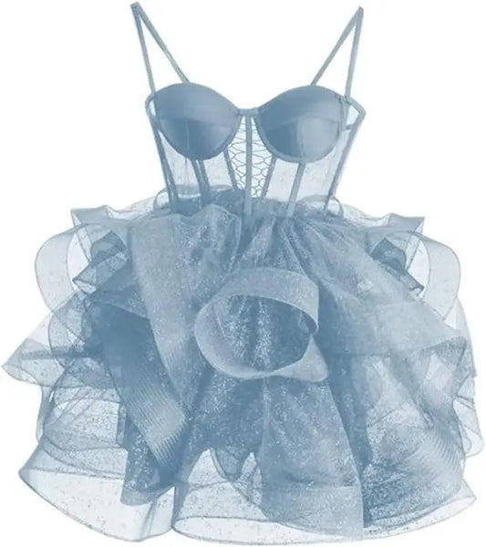 Organza Tüll Homecoming Kleider Spaghettiträger Lagen Kurzes Ballkleid Sweetheart Cocktailkleid Cocktailkleid 