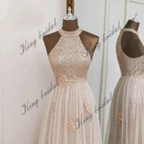 Vestidos de fiesta de lentejuelas con cuello halter y flores, hechos a medida, 2025, de tul brillante, corte A, para boda, fiesta formal de noche 