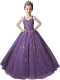 Lace Applique Tulle Pageant Gowns for Girls Ball Gown Flower Girl Dress Princess Toddler Kids Prom Pageant   Dress