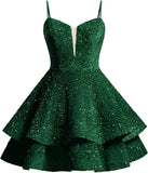 Vestidos de fiesta cortos con lentejuelas brillantes para adolescentes, de Pretty Girls Club, 2025, con tirantes finos, minivestido de cóctel formal con capas 