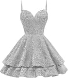 Tiered Sequin Homecoming Dresses Short for Teens 2025 Spaghetti Straps A-Line Prom Dress mini dress  party dresses