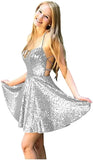 Vestidos de fiesta formales con cuello halter y lentejuelas para mujer, cortos, sin espalda, con lentejuelas azules, para cóctel 