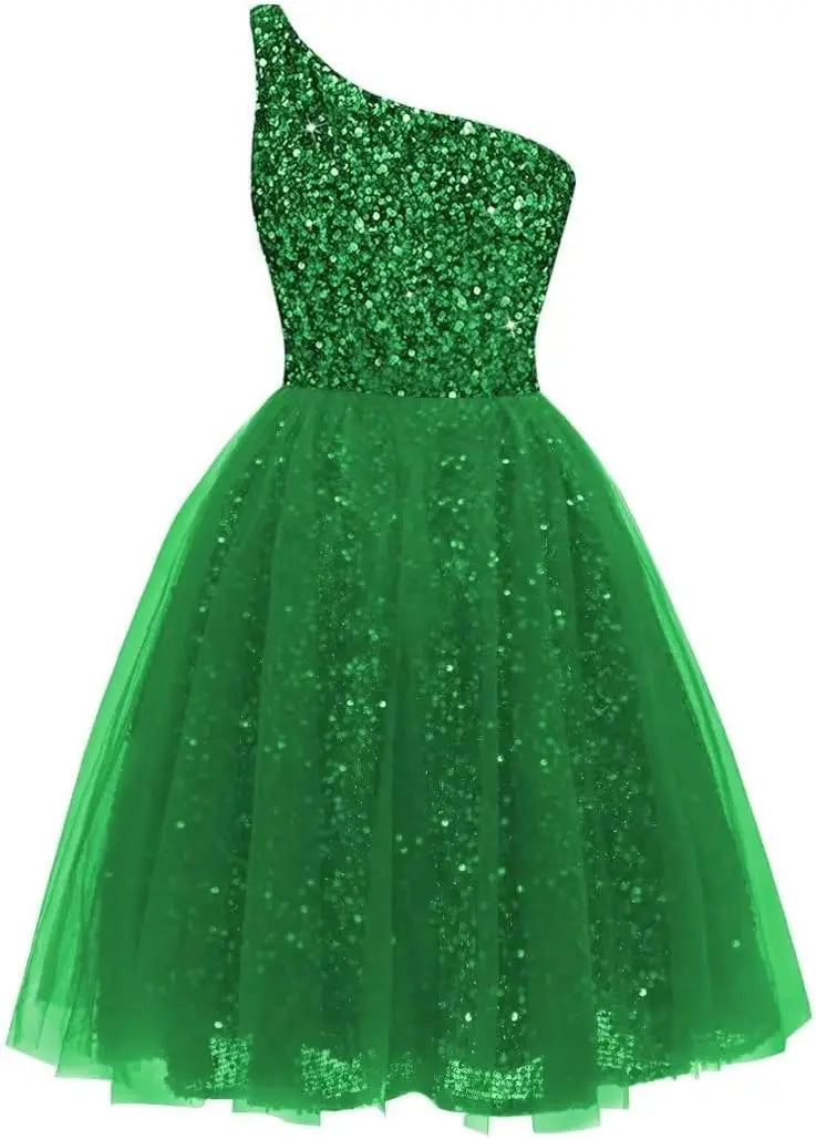 One Shoulder Sequin Homecoming Dresses Short Tulle Prom Dresses for Women A Line Princess Formal Cocktail Gown Gowns