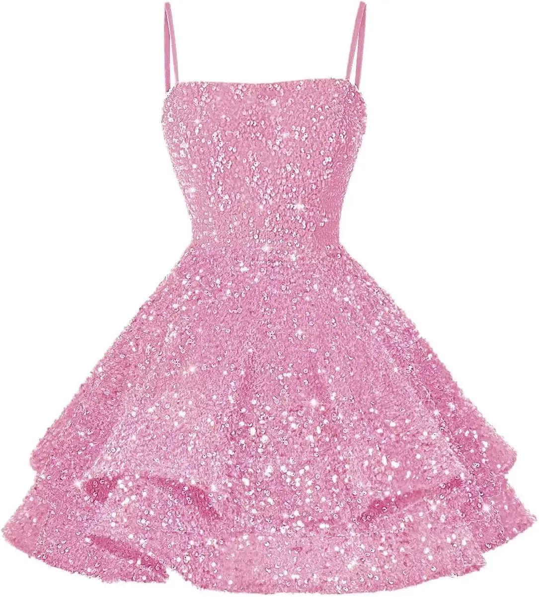Kurze Pailletten-Heimkehrkleider für Teenager 2025, glitzernde Spaghettiträger, Sweet 16-Abschlussball-Cocktailkleid, Ballkleid, Partykleider 