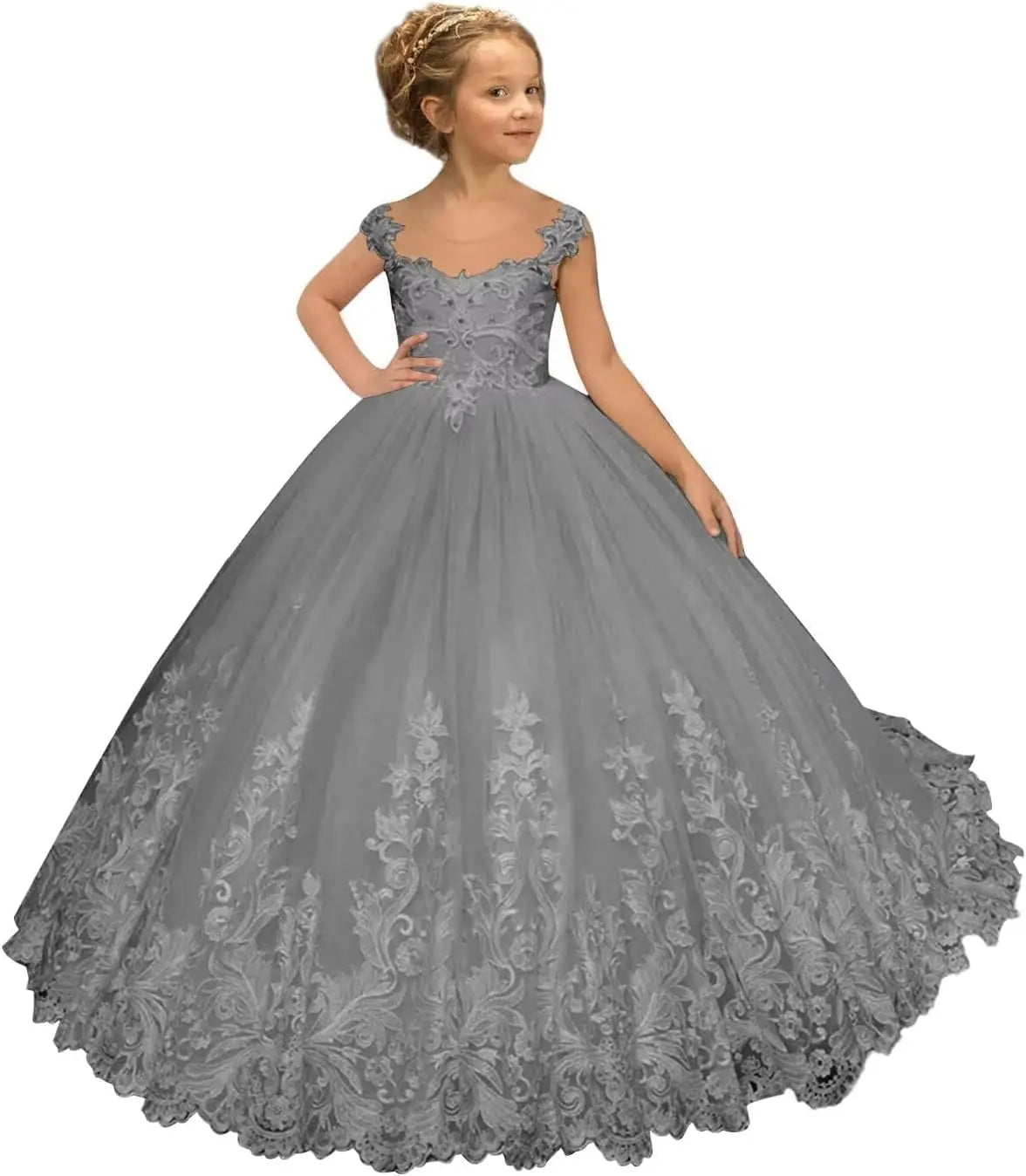 Flower Girl Dress for Weeding Tulle Pageant Dress Lace Appliques Princess Long Ball Gowns for Girls girls dresses for wedding