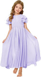 Flower Girl Maxi Dress for Wedding Bridesmaids Flowy Chiffon Teens Ruffle Sleeve Formal Party Pageant Gown princess dress