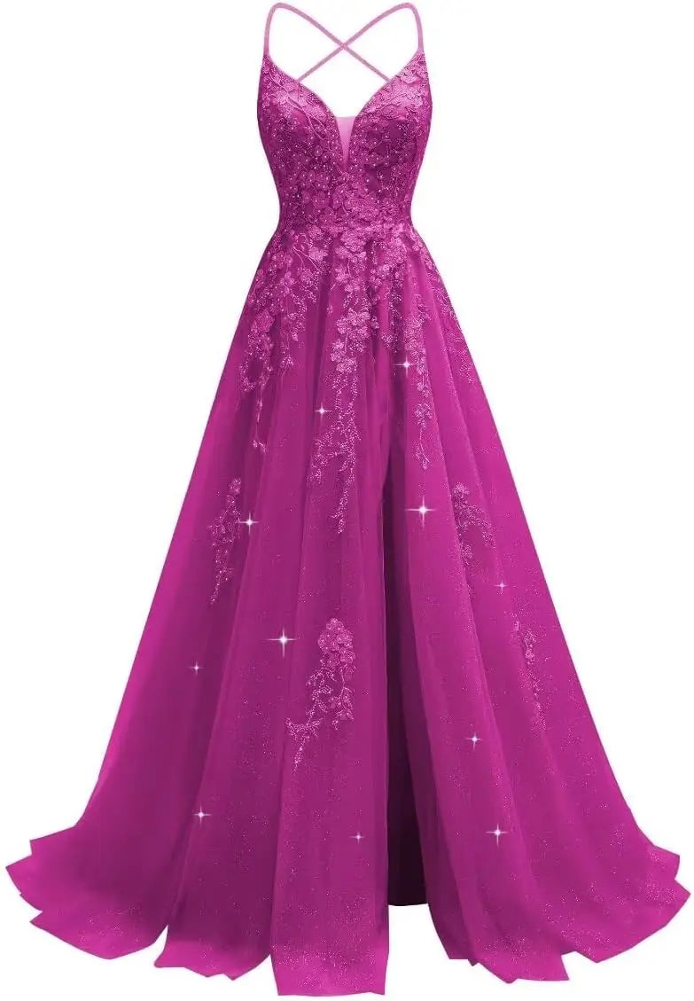 Tüll-Spitzen-Applikationen, Ballkleid, langes Ballkleid für Damen, Spaghettiträger, Korsett, rückenfreies Abendkleid 