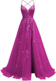 Tüll-Spitzen-Applikationen, Ballkleid, langes Ballkleid für Damen, Spaghettiträger, Korsett, rückenfreies Abendkleid 