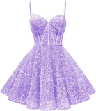 Spaghetti Straps Sequin Homecoming Dress Short Prom Gown with Pockets Evening Party Gowns cocktail dress  party mini dresses
