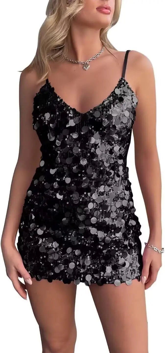 Sparkly Sequin Homecoming Dresses Short for Teens V Neck Spaghetti Straps Semi Formal Night Out Gown cocktail dresses