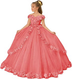 Vestido de tul para niña de las flores, para boda, con hombros descubiertos, para desfile, con flores 3D, estilo princesa, para fiesta 
