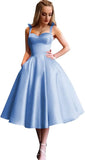 Damen Spaghettiträger Kurzes Satin Ballkleid Homecoming Kleid Sweetheart A-Linie Ballkleid Cocktailkleid mit Tasche 