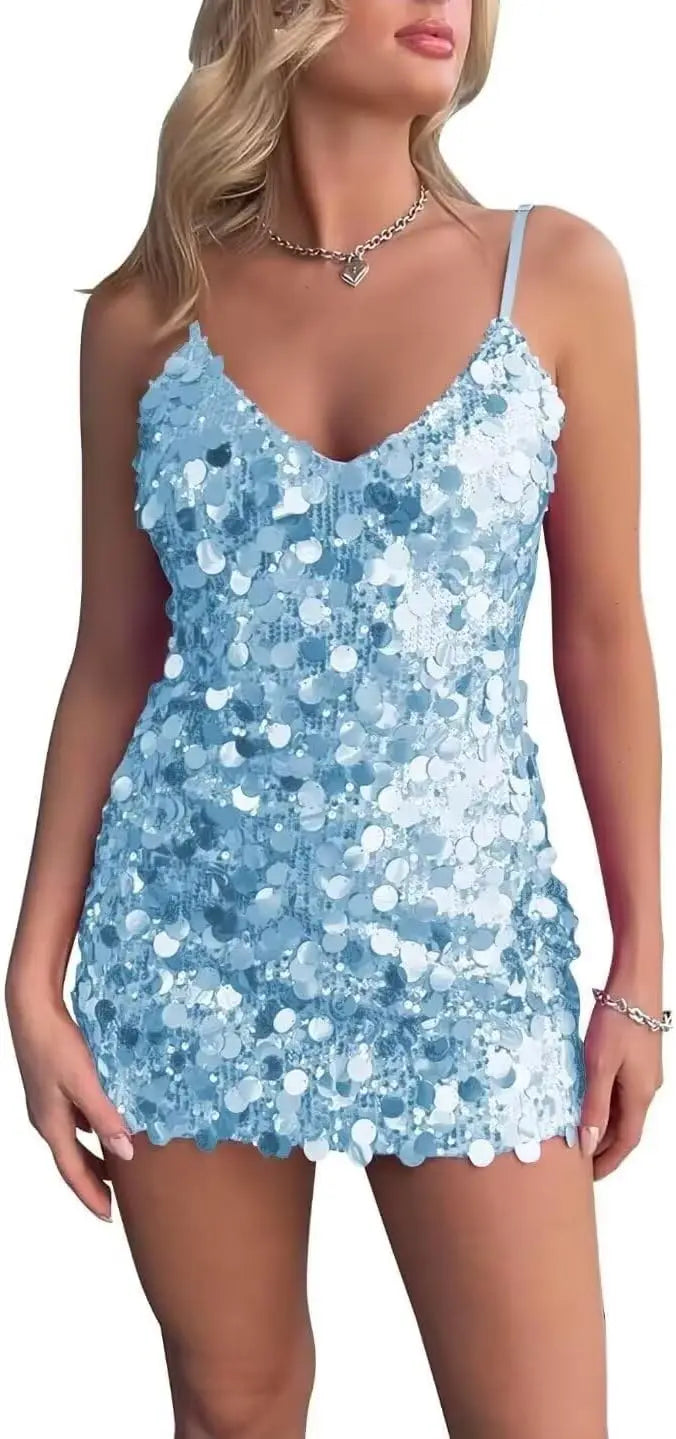 Sparkly Sequin Homecoming Dresses Short for Teens V Neck Spaghetti Straps Semi Formal Night Out Gown cocktail dresses