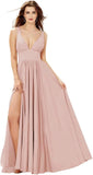 Elegant Women's Long Chiffon Bridesmaid Dresses Deep V-Neck Sleeveless Slit Formal Evening Party Gowns prom dresses