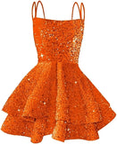 Hübsches, funkelndes Pailletten-Heimkehrkleid für Teenager, kurzes, gestuftes Ballkleid mit quadratischem Ausschnitt und A-Linie, Cocktail-Club-Partykleid 